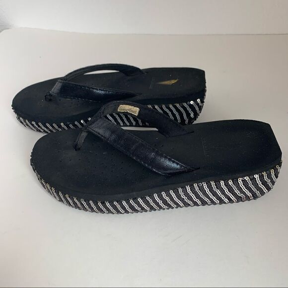 Volatile Sequin Black Flip Flops - Picture 1 of 6